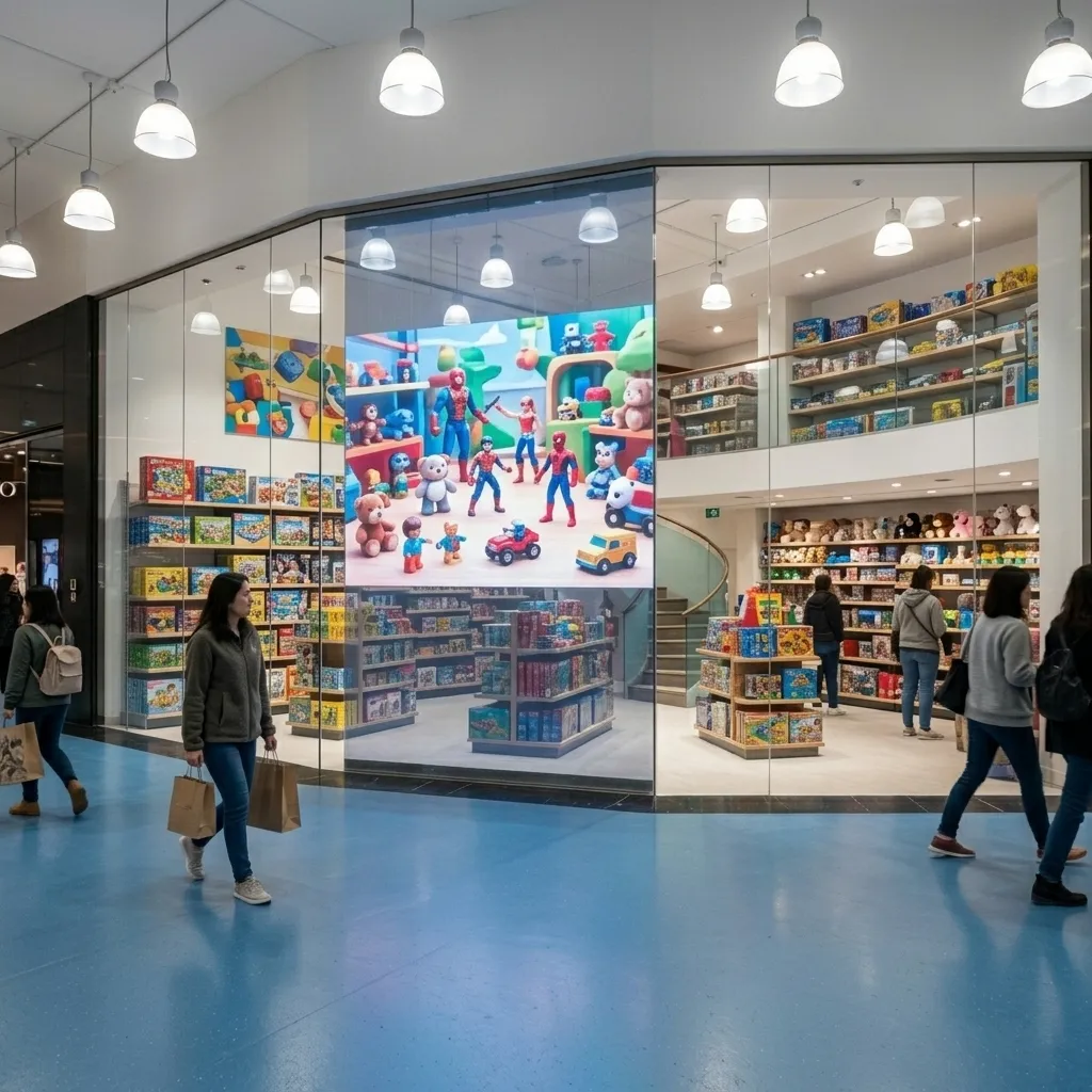 Colorful play visuals inside a toy store