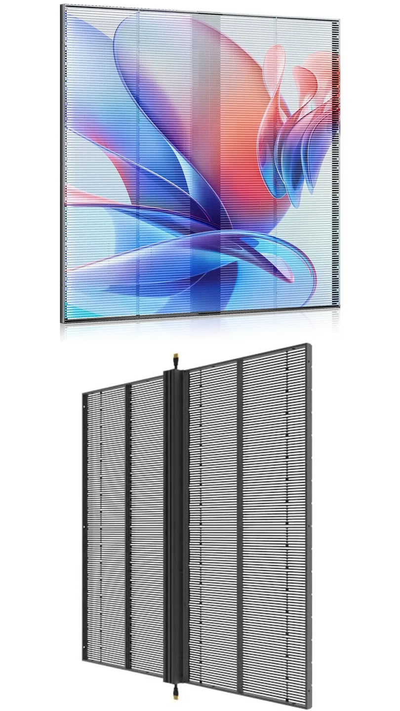 LED transparent screen installed behind glass