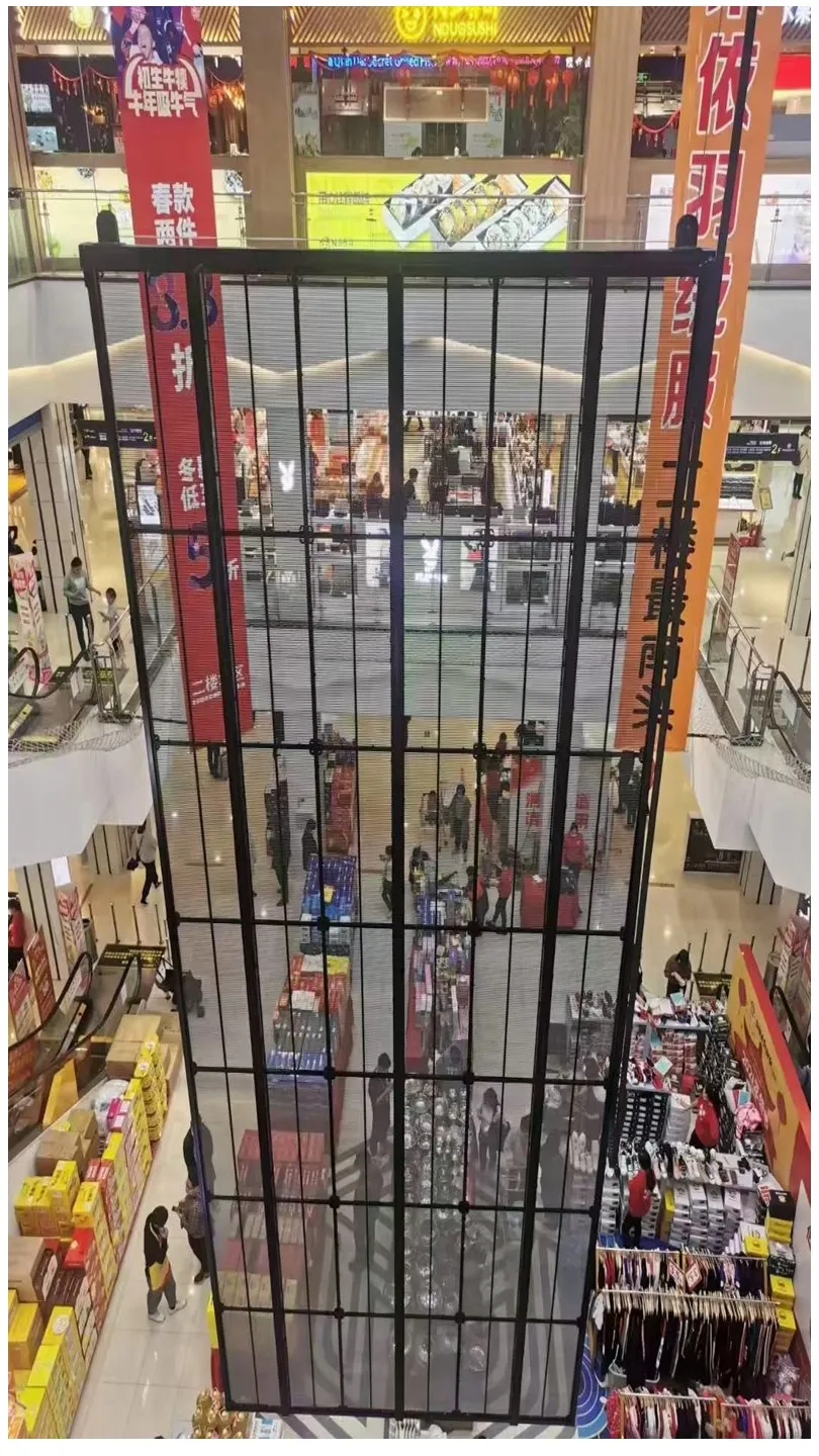 LED transparent screen close-up with vivid content