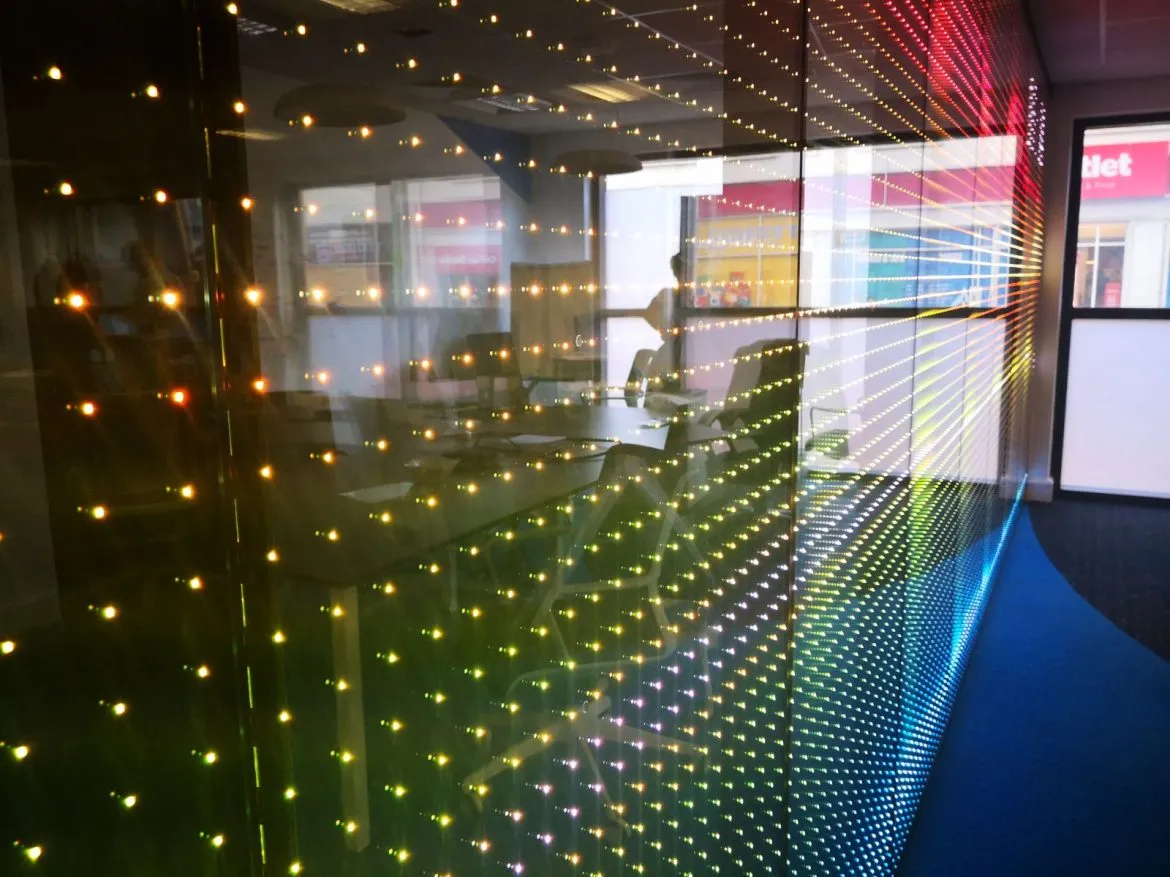 LED transparent glass screen with light