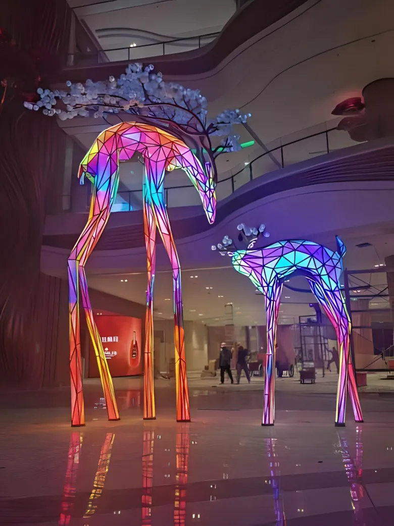 LED film screen light installation in a shopping mall atrium
